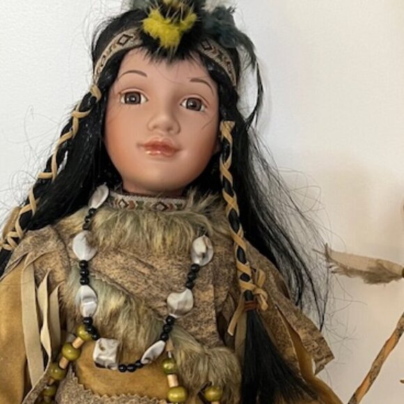 Cathay Collection Porcelain Native American Girl 16" Doll 102-5000 - Picture 3 of 7